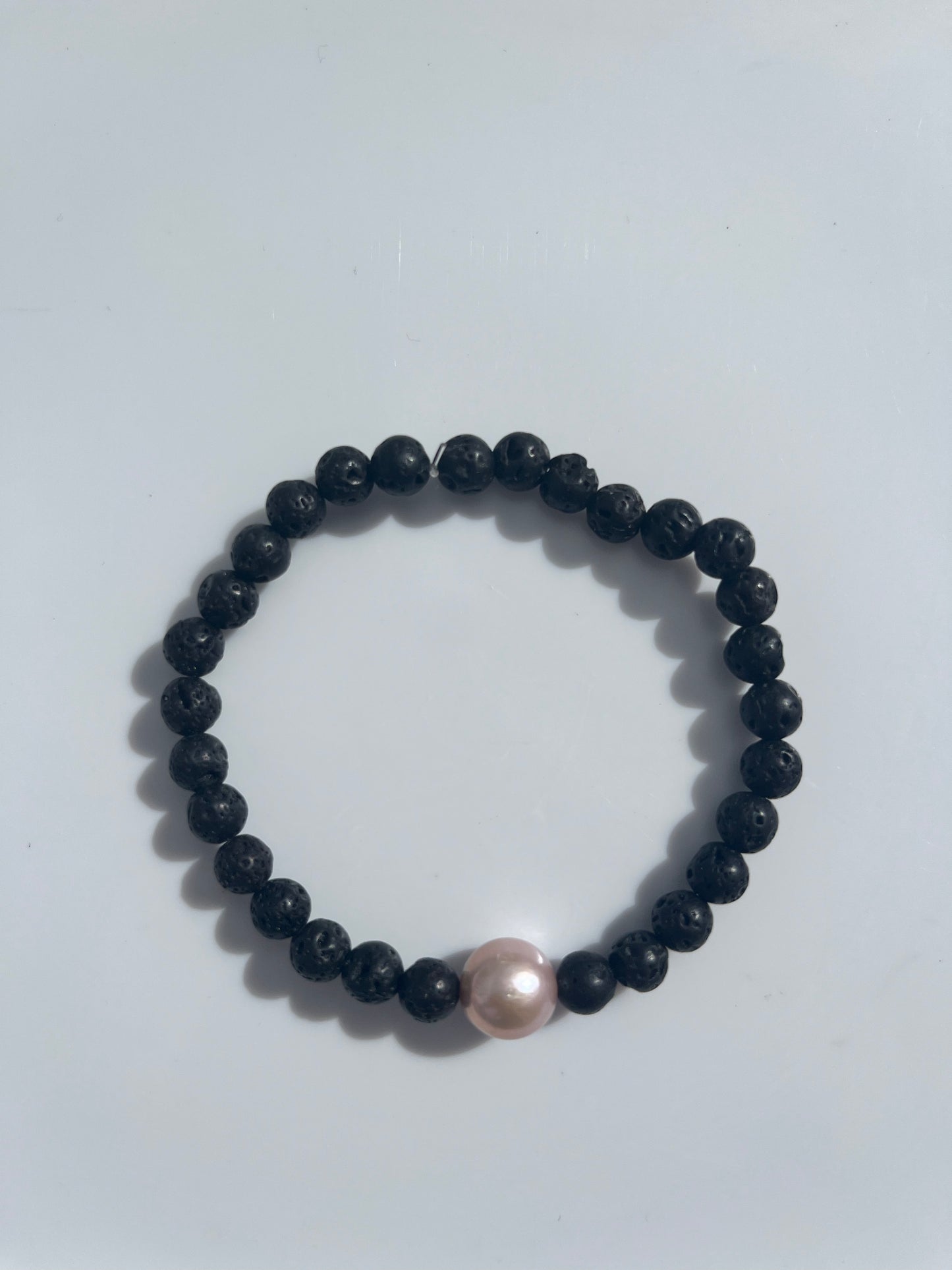 1 Pink Edison Pearl with small faux lava rock